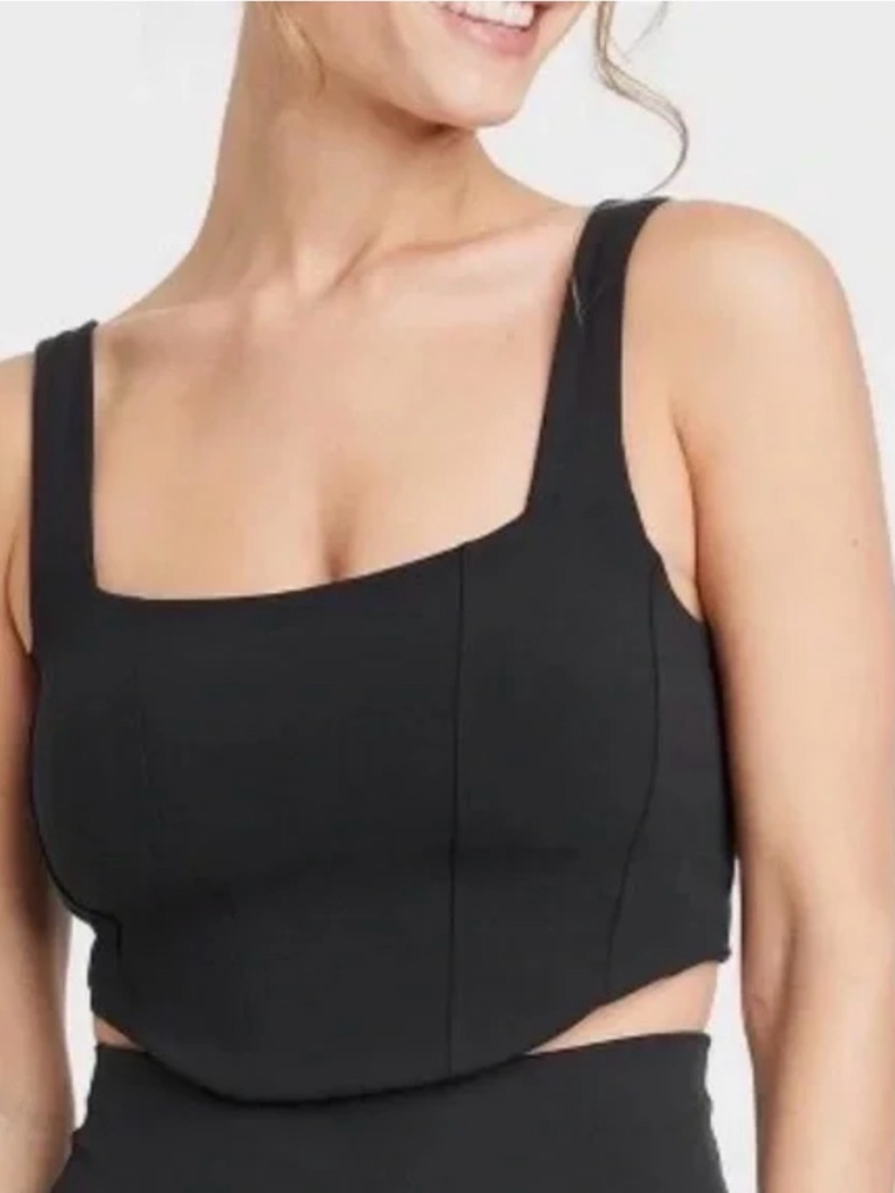 all in motion Black Square-Neck Crop Tank